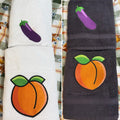 Peach & Eggplant Embroidered Bath Towel Set