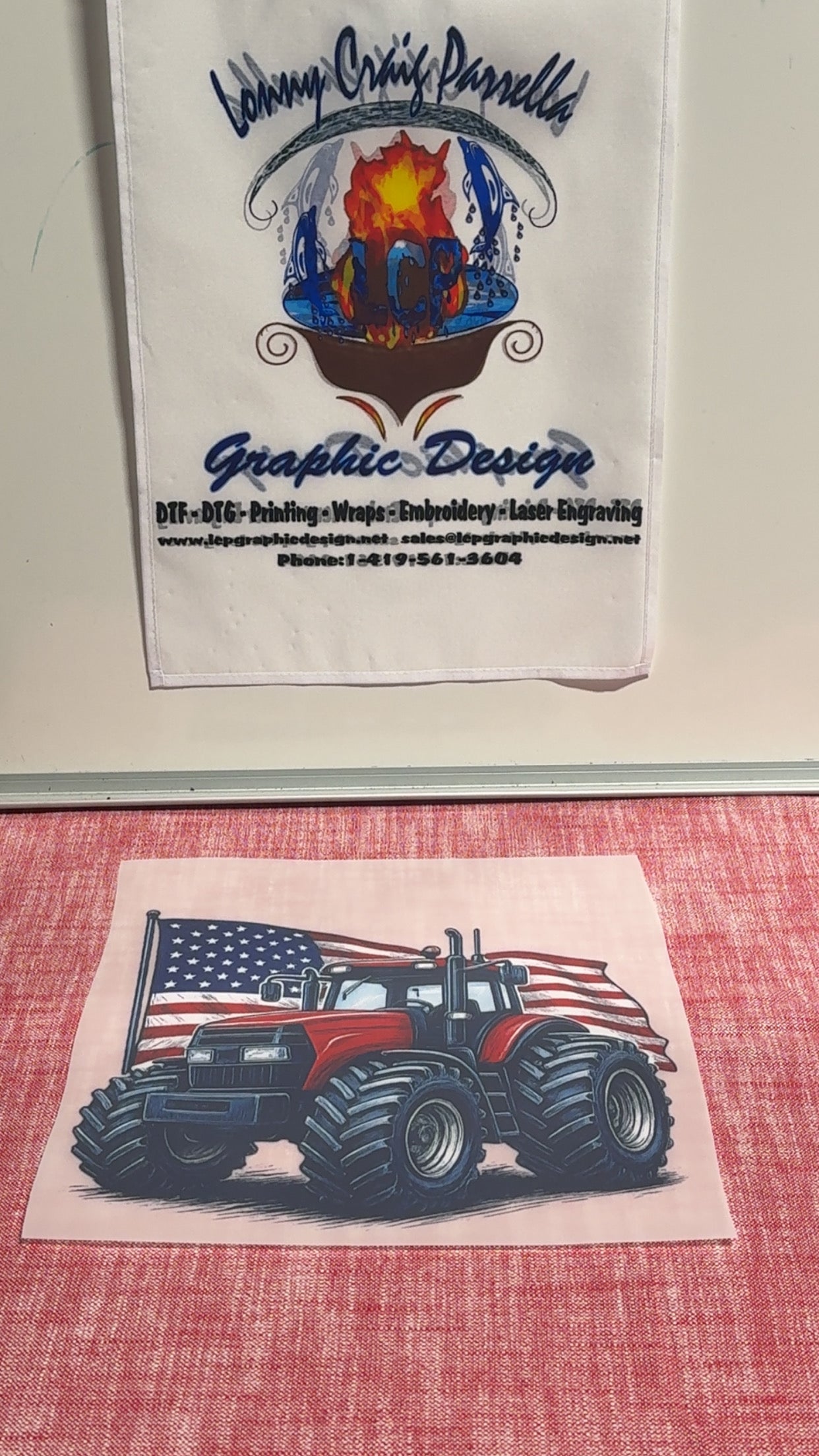 Red Tractor w/ American Flag DTF
